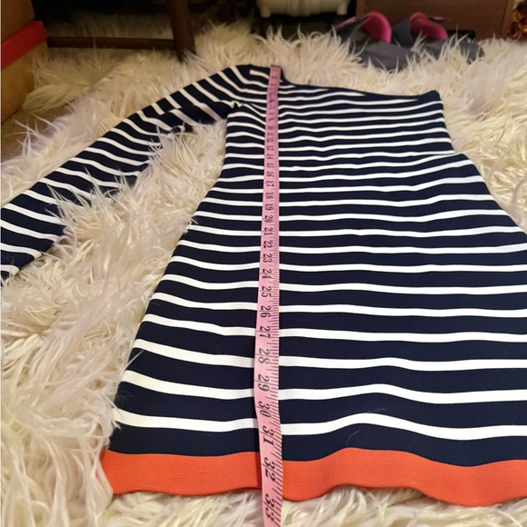 Navy White BCBGMaxazria Striped One-Shoulder Dress bandage Leger bodycon M S - Picture 6 of 8